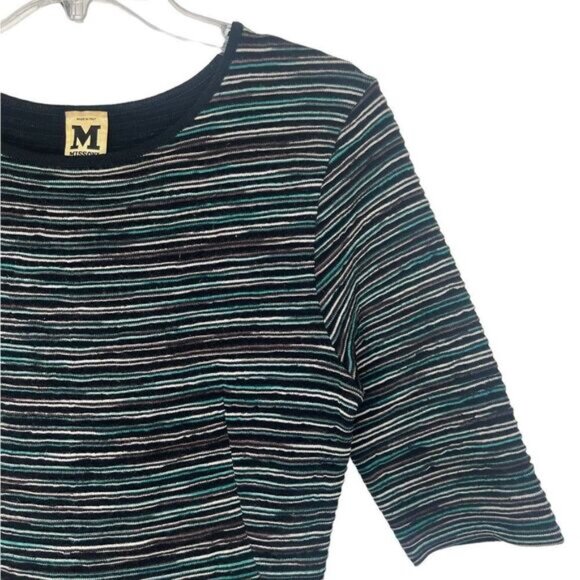 Missoni Black/Green Multi Stripe Wool Knit 3/4 Sleeve Fit & Flare Dress - Picture 5 of 10